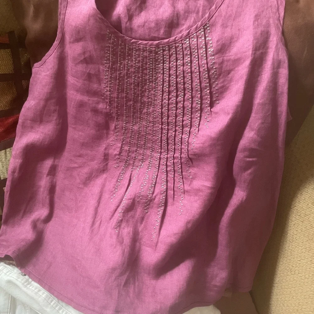 J. Jill Sleeveless Blouse made of pure linen. Pleated front design M - Picture 3 of 7